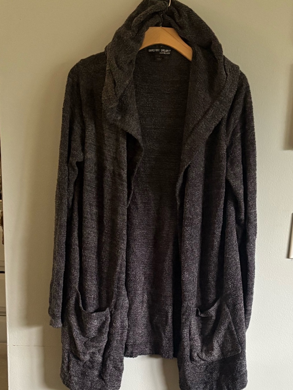 Barefoot Dreams Dreams Cozy Chic Resort Hooded Cardigan Charcoal Gray Medium
